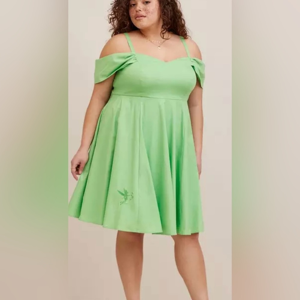NWT Torrid Disney’s Tinkerbell stretch poplin off the shoulder dress size 5X